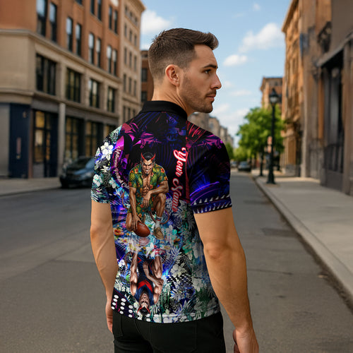 Personalized Melbourne Football Demons Zipper Polo Shirt Tropical Hibiscus Flowers - Pacific Fusion Style
