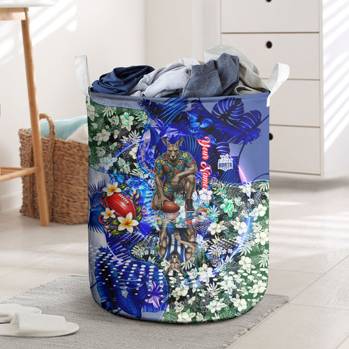 Personalized North Melbourne Football Kangaroos Laundry Basket Tropical Hibiscus Flowers - Pacific Fusion Style
