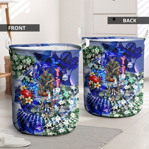 Personalized North Melbourne Football Kangaroos Laundry Basket Tropical Hibiscus Flowers - Pacific Fusion Style