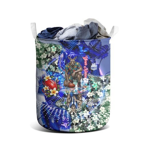 Personalized North Melbourne Football Kangaroos Laundry Basket Tropical Hibiscus Flowers - Pacific Fusion Style