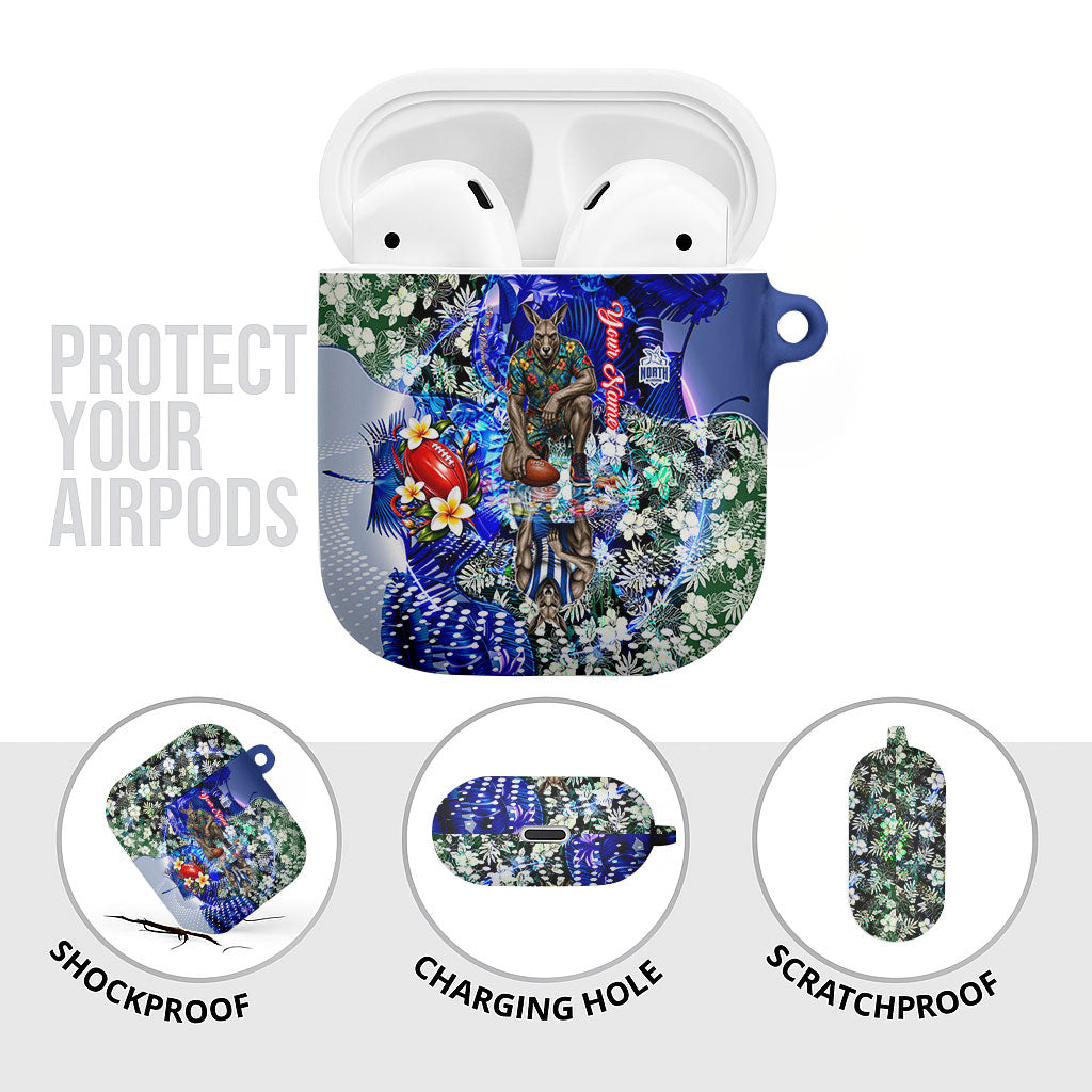 Personalized North Melbourne Football Kangaroos AirPods Case Tropical Hibiscus Flowers - Pacific Fusion Style