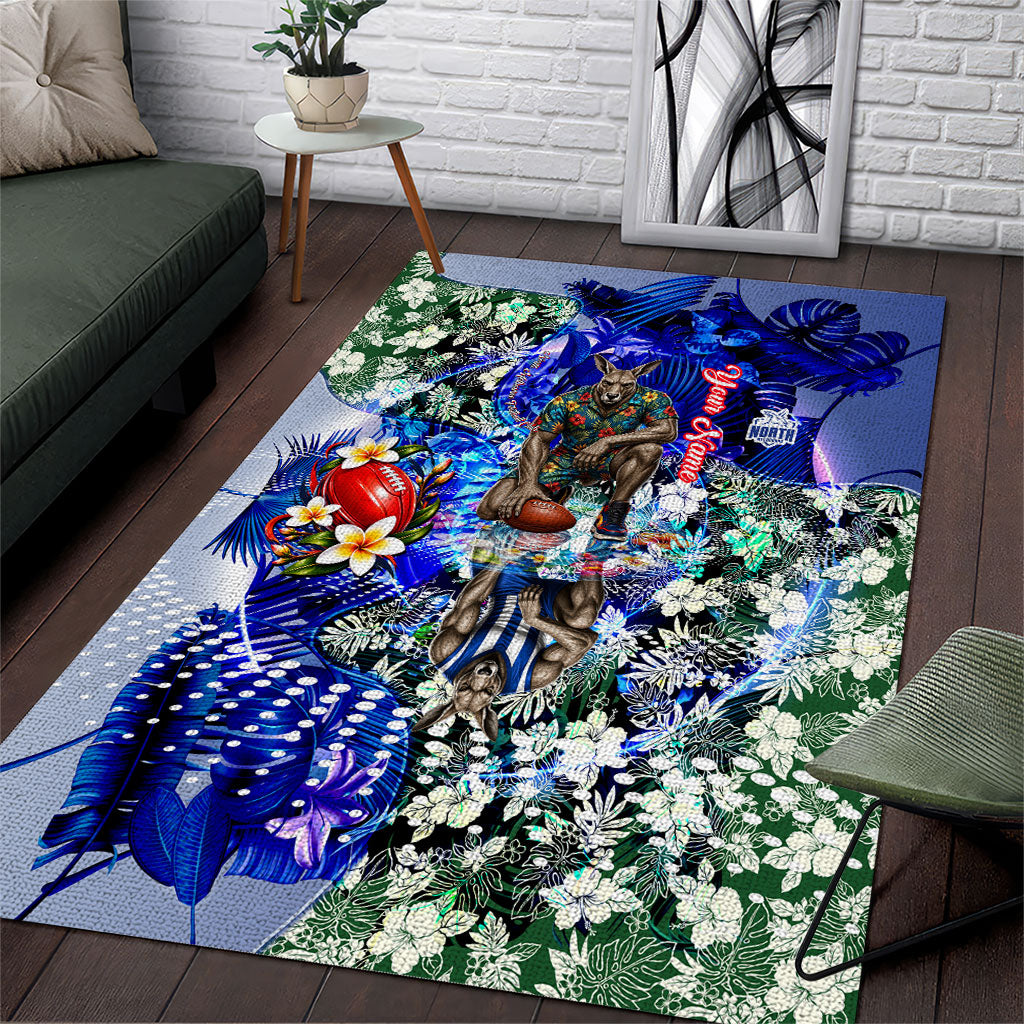 Personalized North Melbourne Football Kangaroos Area Rug Tropical Hibiscus Flowers - Pacific Fusion Style