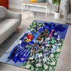 Personalized North Melbourne Football Kangaroos Area Rug Tropical Hibiscus Flowers - Pacific Fusion Style