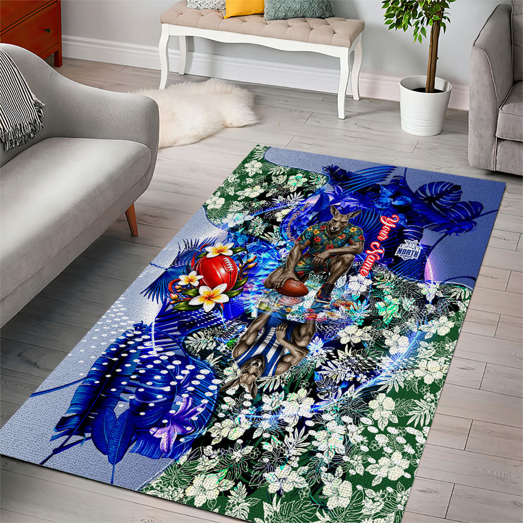 Personalized North Melbourne Football Kangaroos Area Rug Tropical Hibiscus Flowers - Pacific Fusion Style