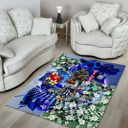 Personalized North Melbourne Football Kangaroos Area Rug Tropical Hibiscus Flowers - Pacific Fusion Style