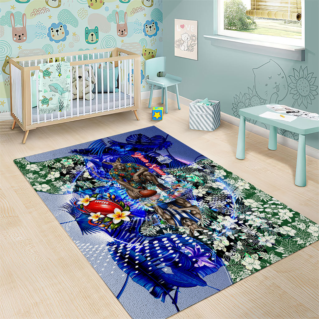 Personalized North Melbourne Football Kangaroos Area Rug Tropical Hibiscus Flowers - Pacific Fusion Style