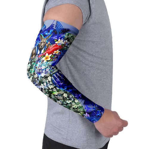 Personalized North Melbourne Football Kangaroos Arm Sleeves Tropical Hibiscus Flowers - Pacific Fusion Style