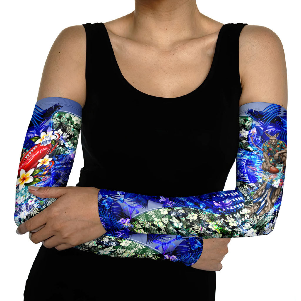 Personalized North Melbourne Football Kangaroos Arm Sleeves Tropical Hibiscus Flowers - Pacific Fusion Style