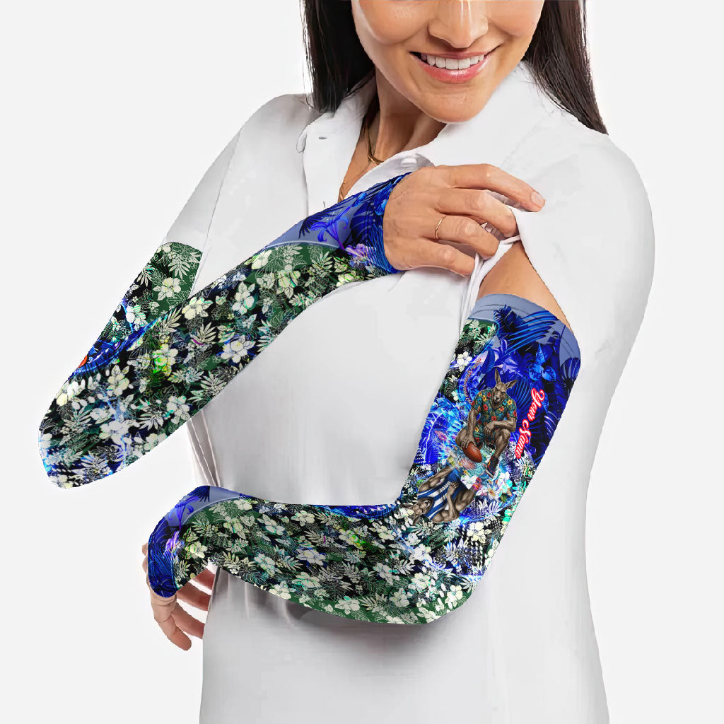 Personalized North Melbourne Football Kangaroos Arm Sleeves Tropical Hibiscus Flowers - Pacific Fusion Style