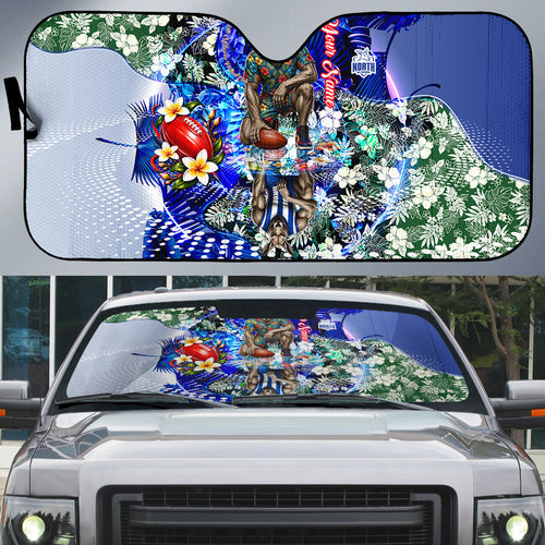 Personalized North Melbourne Football Kangaroos Auto Sun Shade Tropical Hibiscus Flowers - Pacific Fusion Style