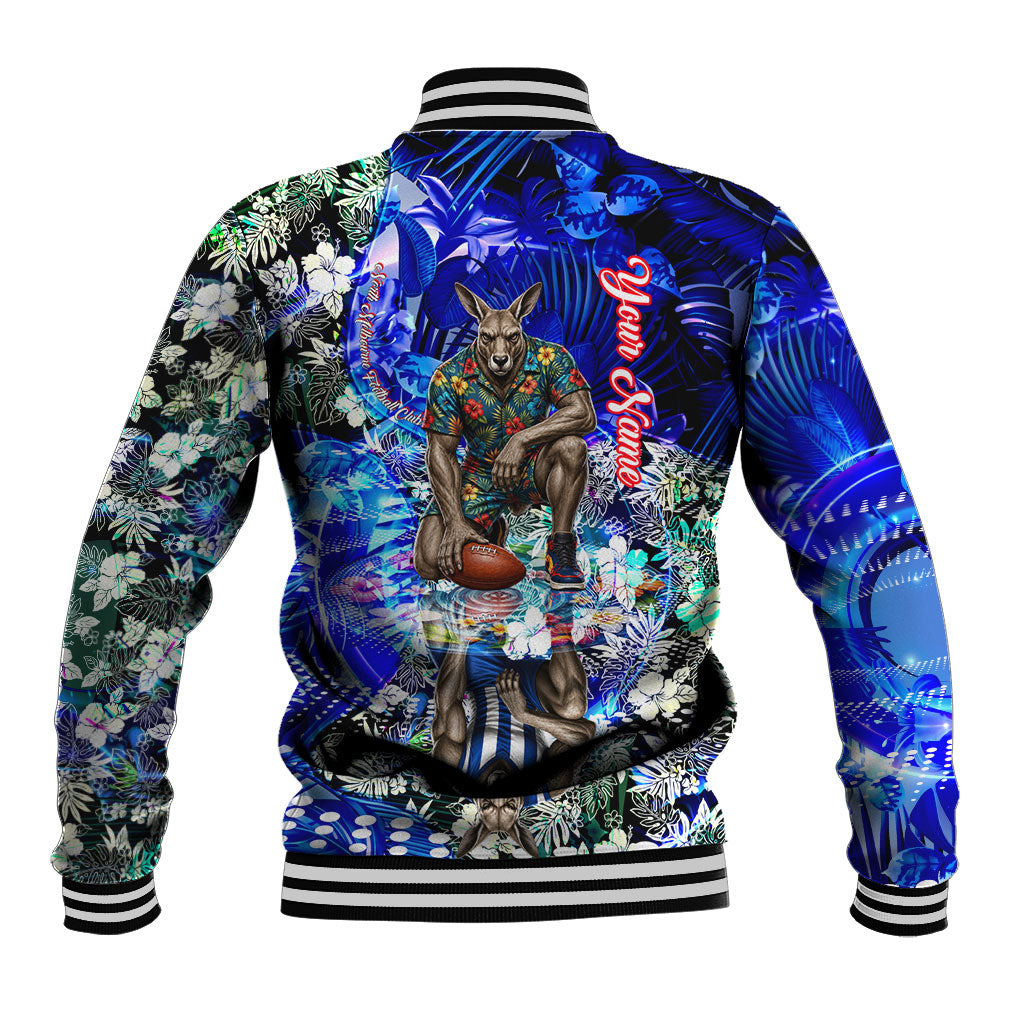 Personalized North Melbourne Football Kangaroos Baseball Jacket Tropical Hibiscus Flowers - Pacific Fusion Style