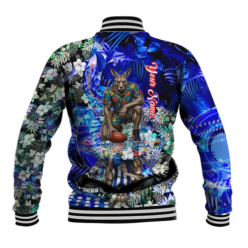 Personalized North Melbourne Football Kangaroos Baseball Jacket Tropical Hibiscus Flowers - Pacific Fusion Style