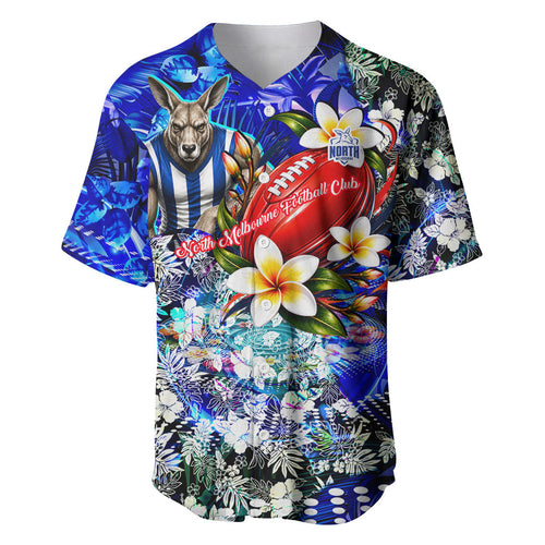 Personalized North Melbourne Football Kangaroos Baseball Jersey Tropical Hibiscus Flowers - Pacific Fusion Style