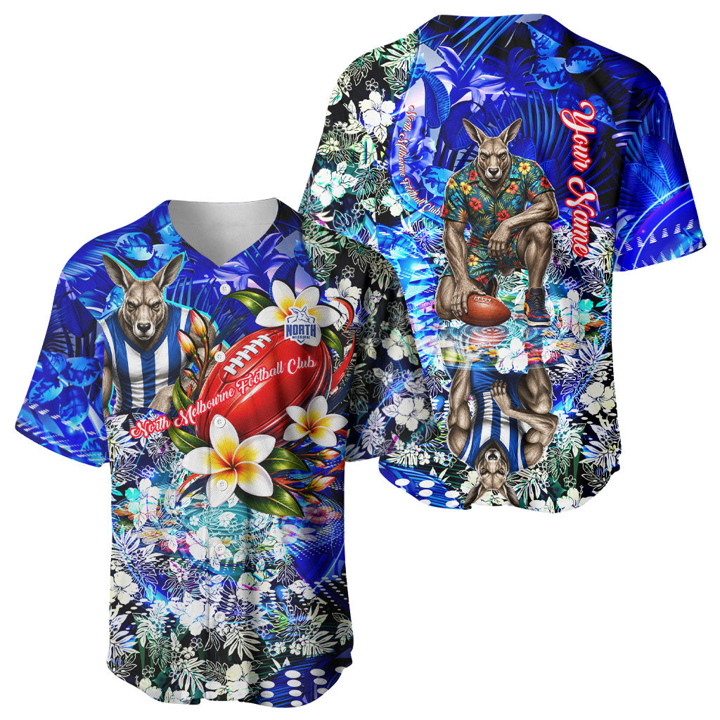 Personalized North Melbourne Football Kangaroos Baseball Jersey Tropical Hibiscus Flowers - Pacific Fusion Style