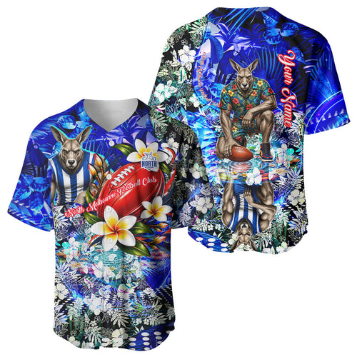 Personalized North Melbourne Football Kangaroos Baseball Jersey Tropical Hibiscus Flowers - Pacific Fusion Style