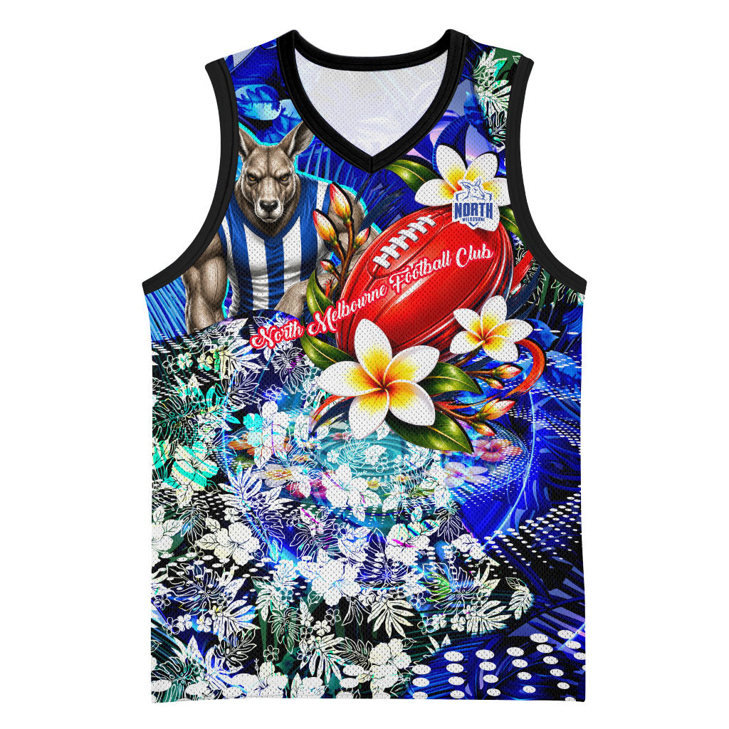 Personalized North Melbourne Football Kangaroos Basketball Jersey Tropical Hibiscus Flowers - Pacific Fusion Style