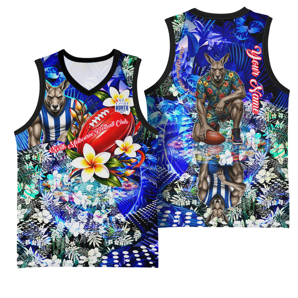 Personalized North Melbourne Football Kangaroos Basketball Jersey Tropical Hibiscus Flowers - Pacific Fusion Style
