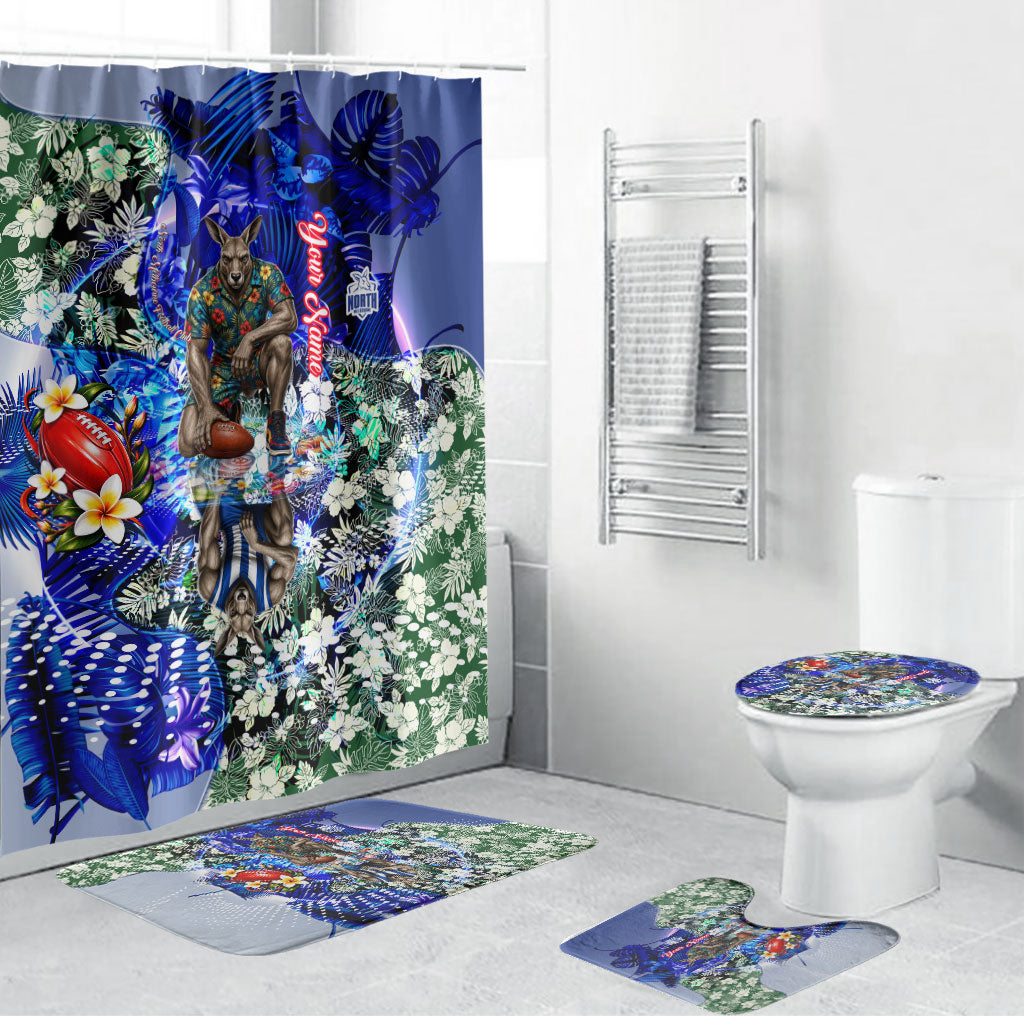 Personalized North Melbourne Football Kangaroos Bathroom Set Tropical Hibiscus Flowers - Pacific Fusion Style