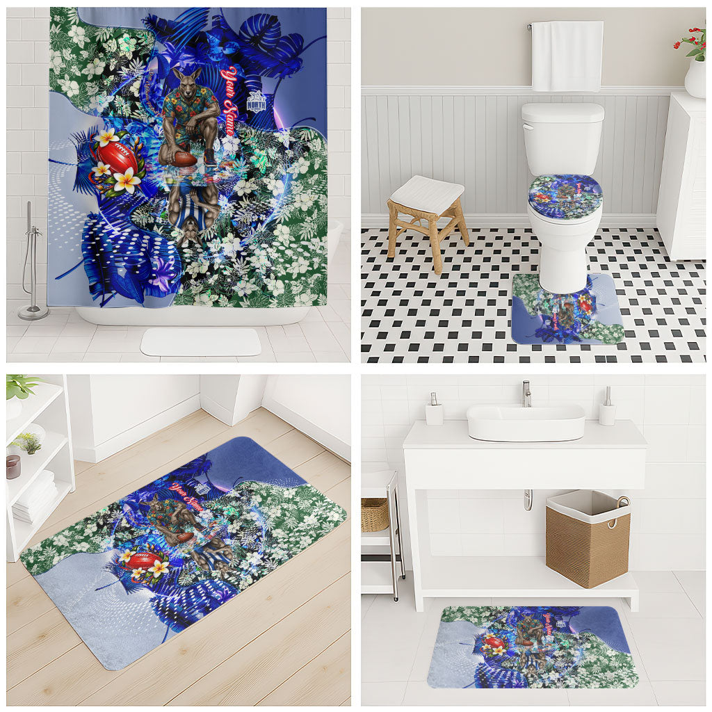 Personalized North Melbourne Football Kangaroos Bathroom Set Tropical Hibiscus Flowers - Pacific Fusion Style