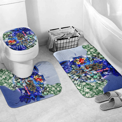 Personalized North Melbourne Football Kangaroos Bathroom Set Tropical Hibiscus Flowers - Pacific Fusion Style
