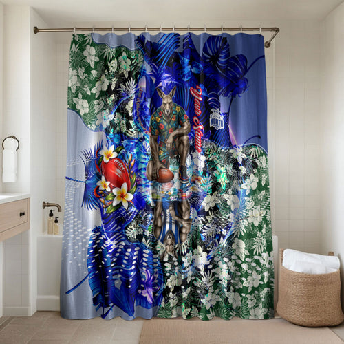Personalized North Melbourne Football Kangaroos Bathroom Set Tropical Hibiscus Flowers - Pacific Fusion Style