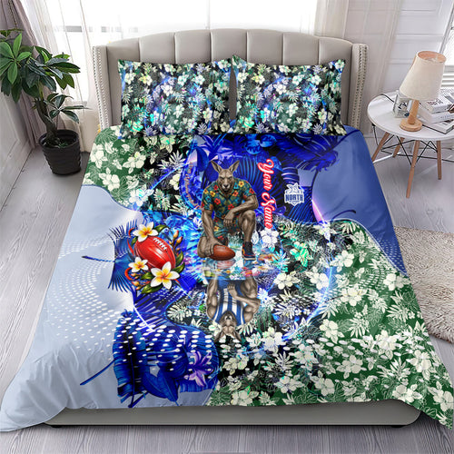 Personalized North Melbourne Football Kangaroos Bedding Set Tropical Hibiscus Flowers - Pacific Fusion Style