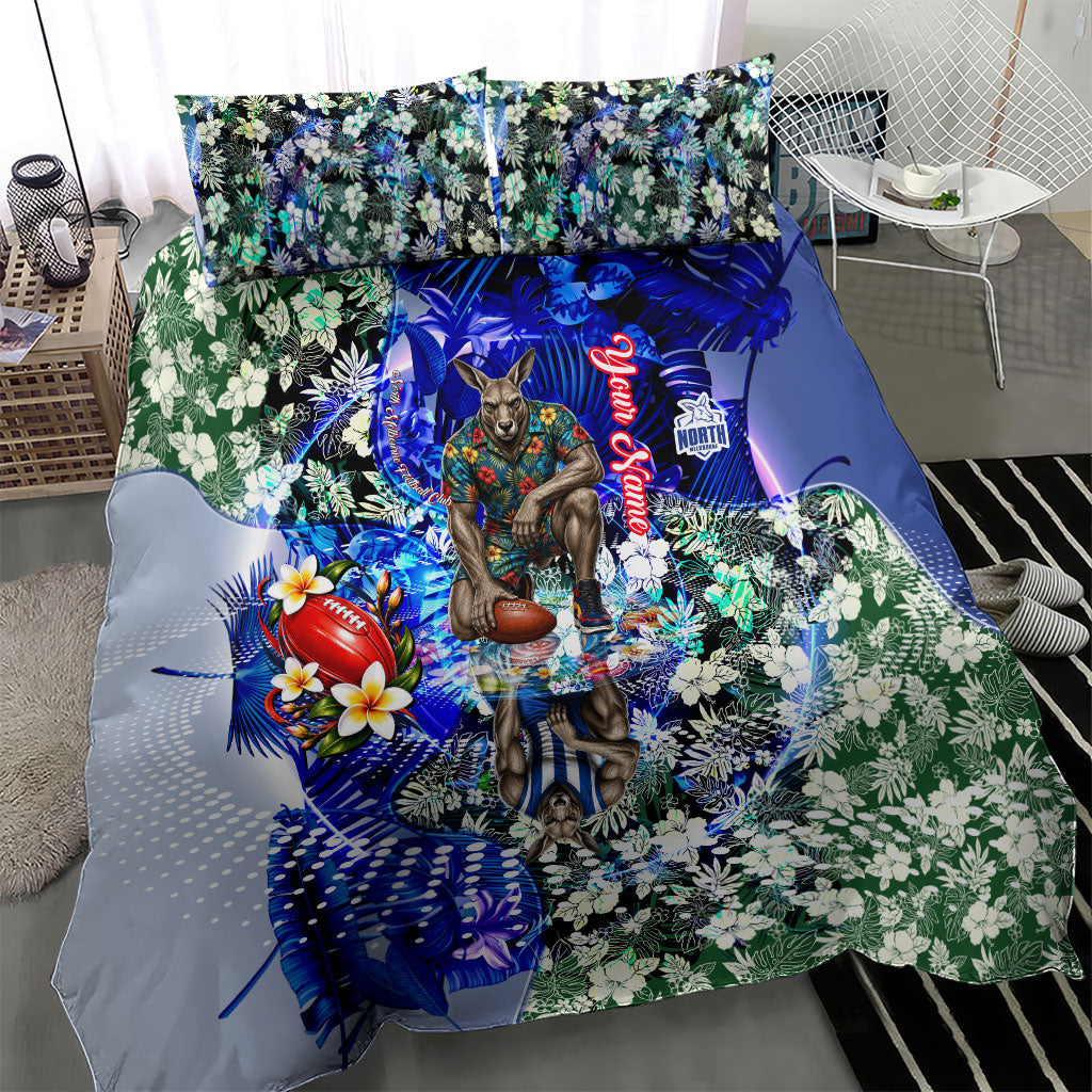 Personalized North Melbourne Football Kangaroos Bedding Set Tropical Hibiscus Flowers - Pacific Fusion Style