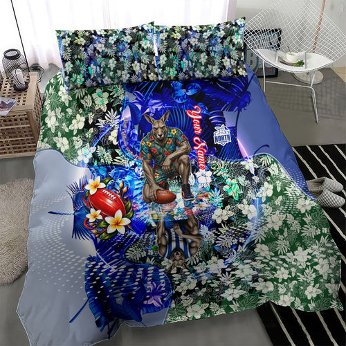 Personalized North Melbourne Football Kangaroos Bedding Set Tropical Hibiscus Flowers - Pacific Fusion Style