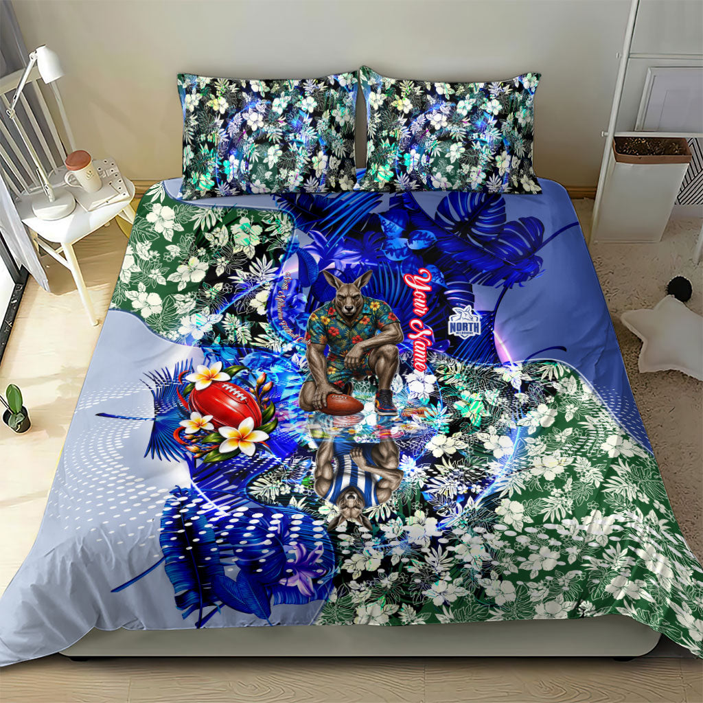 Personalized North Melbourne Football Kangaroos Bedding Set Tropical Hibiscus Flowers - Pacific Fusion Style