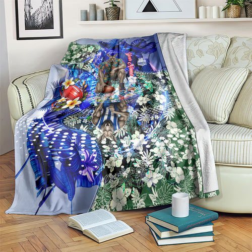 Personalized North Melbourne Football Kangaroos Blanket Tropical Hibiscus Flowers - Pacific Fusion Style