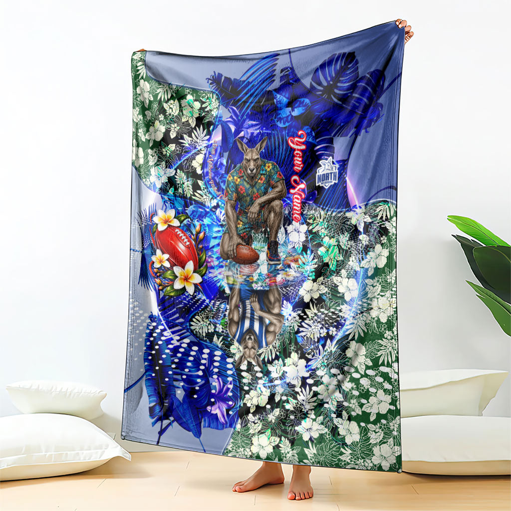 Personalized North Melbourne Football Kangaroos Blanket Tropical Hibiscus Flowers - Pacific Fusion Style