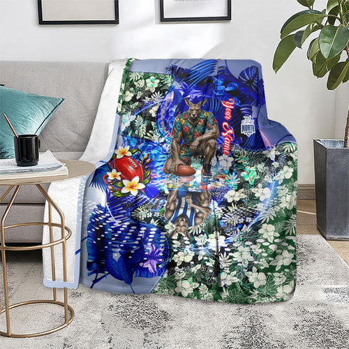 Personalized North Melbourne Football Kangaroos Blanket Tropical Hibiscus Flowers - Pacific Fusion Style