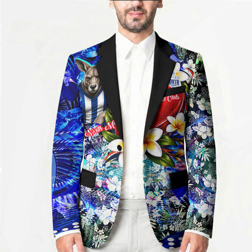 Personalized North Melbourne Football Kangaroos Blazer Tropical Hibiscus Flowers - Pacific Fusion Style