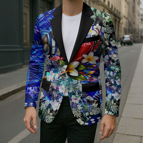 Personalized North Melbourne Football Kangaroos Blazer Tropical Hibiscus Flowers - Pacific Fusion Style