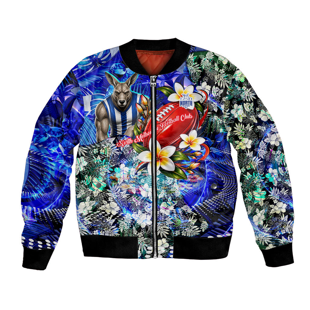 Personalized North Melbourne Football Kangaroos Bomber Jacket Tropical Hibiscus Flowers - Pacific Fusion Style