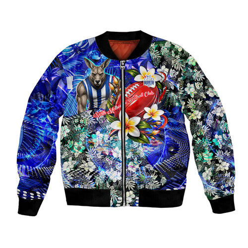 Personalized North Melbourne Football Kangaroos Bomber Jacket Tropical Hibiscus Flowers - Pacific Fusion Style