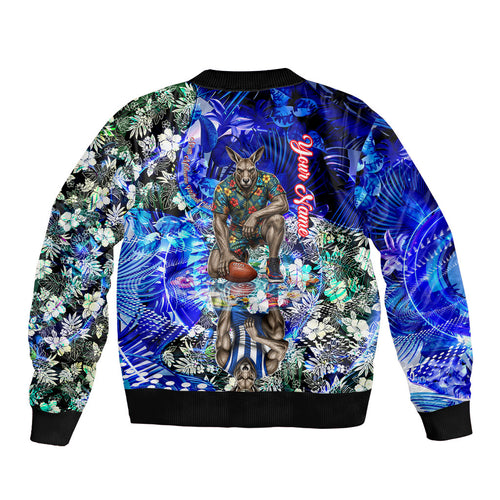 Personalized North Melbourne Football Kangaroos Bomber Jacket Tropical Hibiscus Flowers - Pacific Fusion Style