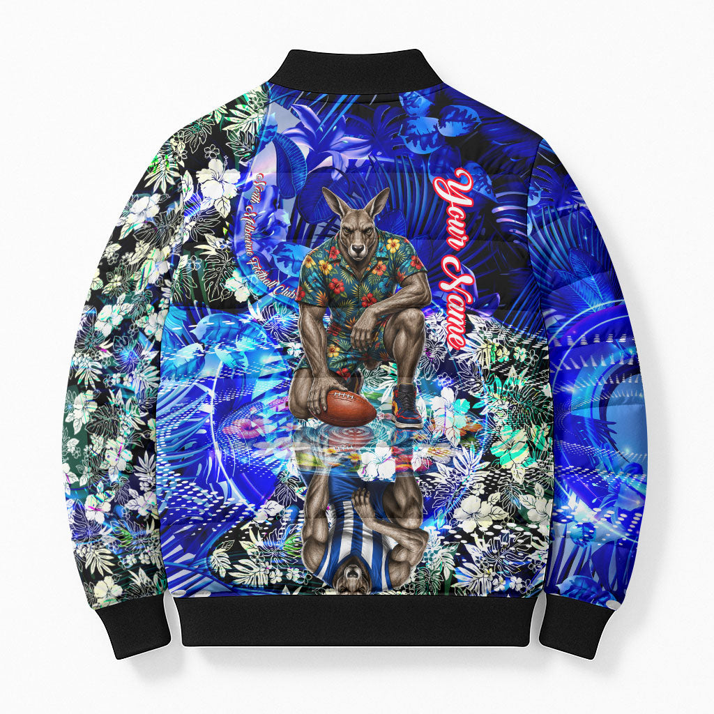 Personalized North Melbourne Football Kangaroos Bomber Puffer Jacket Tropical Hibiscus Flowers - Pacific Fusion Style