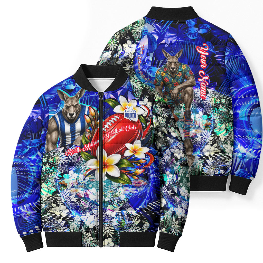 Personalized North Melbourne Football Kangaroos Bomber Puffer Jacket Tropical Hibiscus Flowers - Pacific Fusion Style