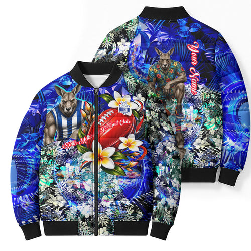 Personalized North Melbourne Football Kangaroos Bomber Puffer Jacket Tropical Hibiscus Flowers - Pacific Fusion Style