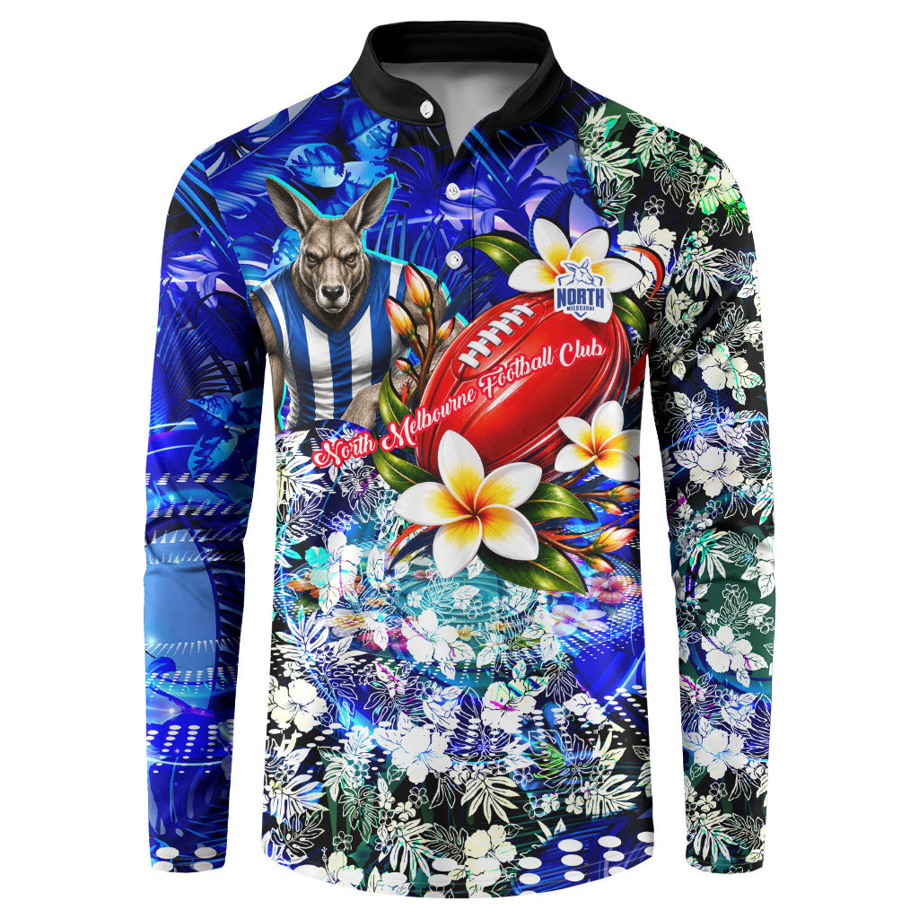 Personalized North Melbourne Football Kangaroos Button Sweatshirt Tropical Hibiscus Flowers - Pacific Fusion Style