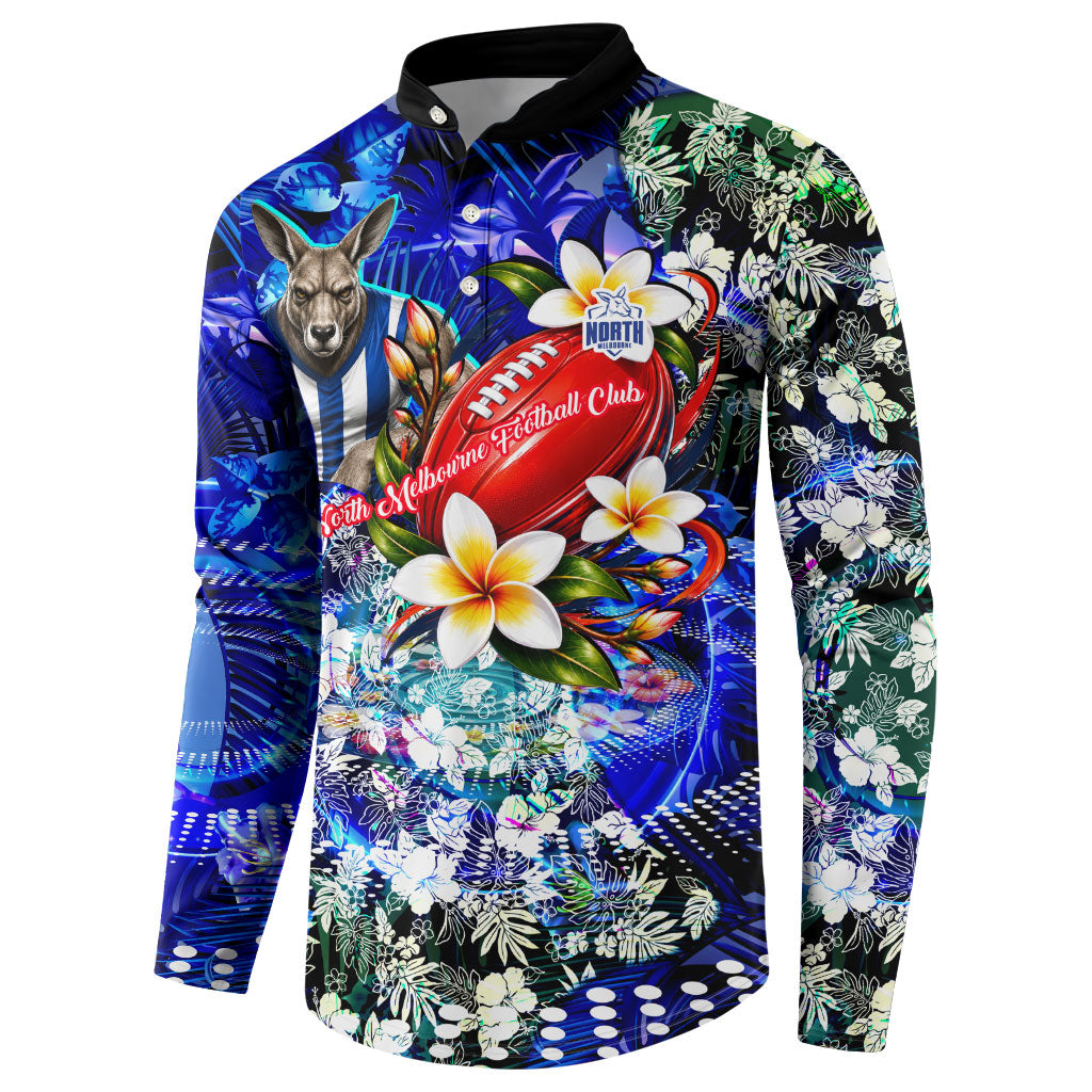 Personalized North Melbourne Football Kangaroos Button Sweatshirt Tropical Hibiscus Flowers - Pacific Fusion Style
