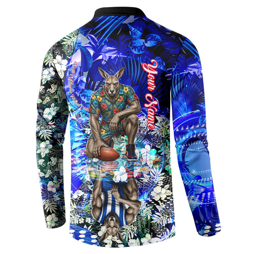 Personalized North Melbourne Football Kangaroos Button Sweatshirt Tropical Hibiscus Flowers - Pacific Fusion Style