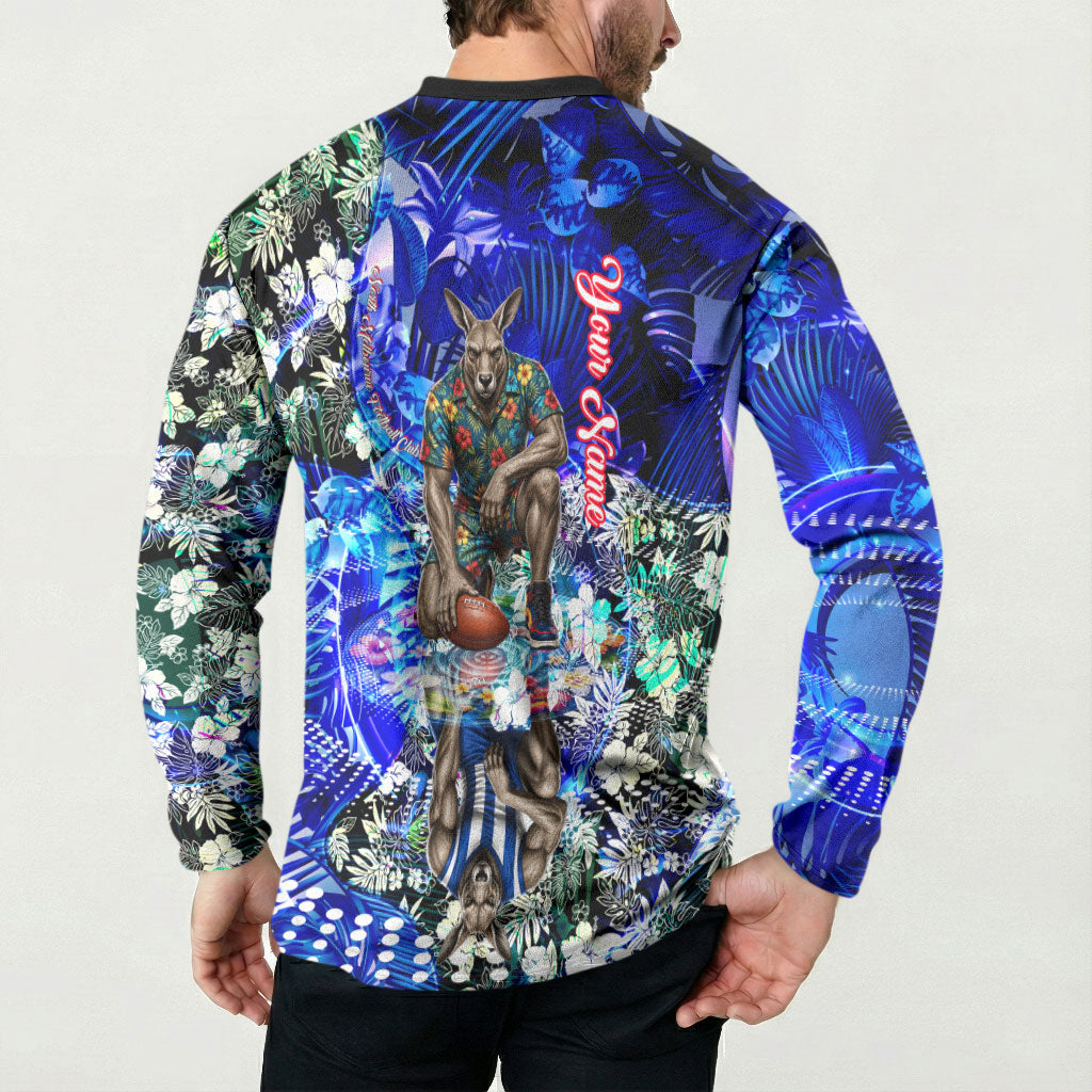 Personalized North Melbourne Football Kangaroos Button Sweatshirt Tropical Hibiscus Flowers - Pacific Fusion Style