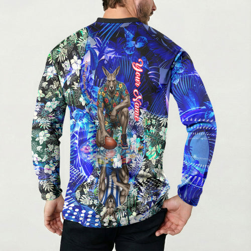 Personalized North Melbourne Football Kangaroos Button Sweatshirt Tropical Hibiscus Flowers - Pacific Fusion Style