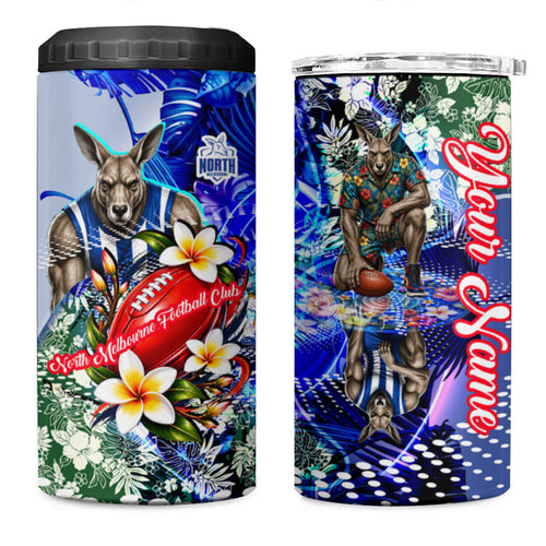 Personalized North Melbourne Football Kangaroos 4 in 1 Can Cooler Tumbler Tropical Hibiscus Flowers - Pacific Fusion Style