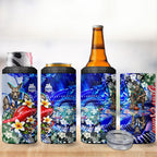 Personalized North Melbourne Football Kangaroos 4 in 1 Can Cooler Tumbler Tropical Hibiscus Flowers - Pacific Fusion Style