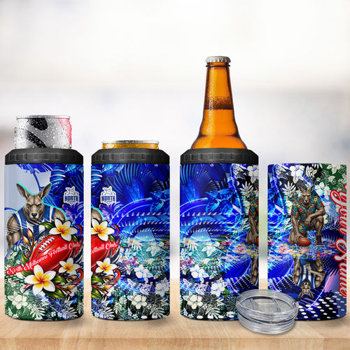 Personalized North Melbourne Football Kangaroos 4 in 1 Can Cooler Tumbler Tropical Hibiscus Flowers - Pacific Fusion Style
