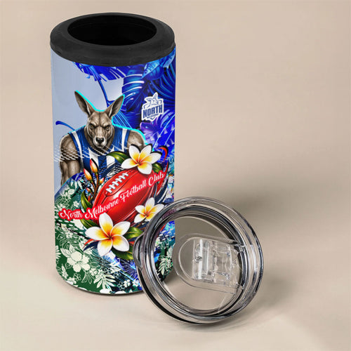 Personalized North Melbourne Football Kangaroos 4 in 1 Can Cooler Tumbler Tropical Hibiscus Flowers - Pacific Fusion Style