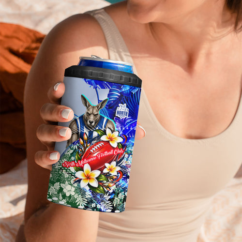 Personalized North Melbourne Football Kangaroos 4 in 1 Can Cooler Tumbler Tropical Hibiscus Flowers - Pacific Fusion Style